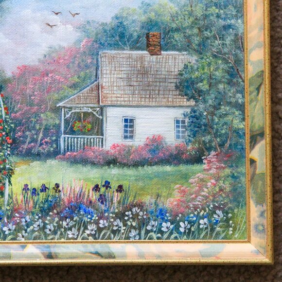 Murray Artist Signed House With A Garden Floral Oil On Canvas Painting - Picture 3 of 10